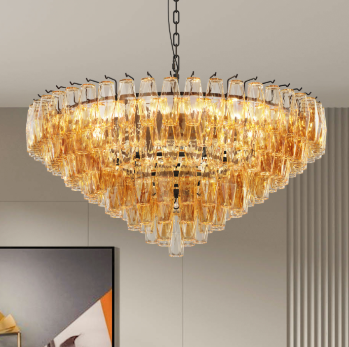 Modern Round Chandelier, 37 Extra Large Black Chandeliers For Dining Room, 14-Light With Tiered Smoke Glass Tubes Ceiling Light, Pendant Lighting Fixture For Living Room Bedroom Kitchen Island