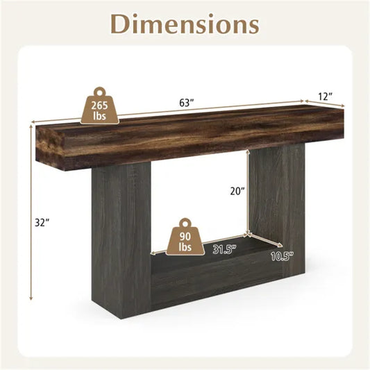 63" Long Narrow Entryway Table With Anti-Tip Safety, Farmhouse Sofa Console Table With 2-Tier Storage For Living Room Hallway Foyer