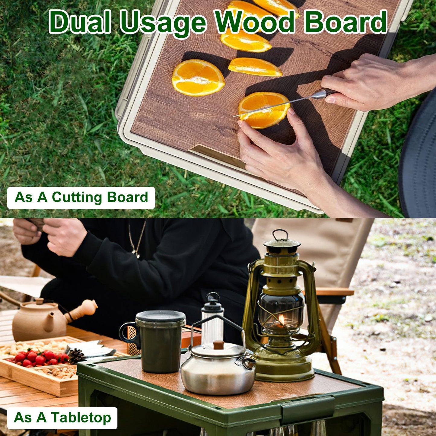 1Pc Folding Storage Bin For Home OrganizationCamping Collapsible Organizer Box Stackable Grocery Container Shelf Baskets With Cutting Board Top Lid 4 Side Lockable Doors Wheels For Camping Home Car RV