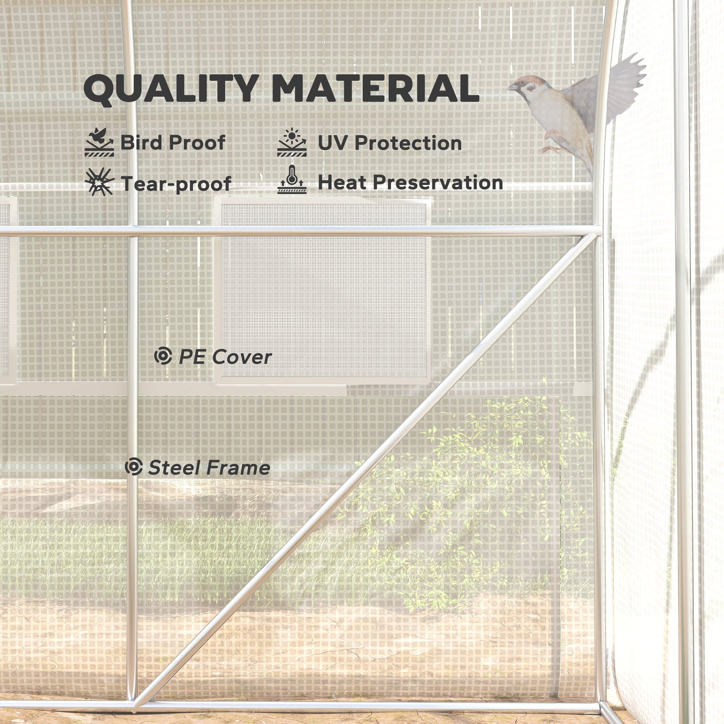 9.7' X 6.5' X 6.5' Walk-in Tunnel Greenhouse, Outdoor Green House With Anti-Tear PE Cover, Zipper Doors And Mesh Windows, White