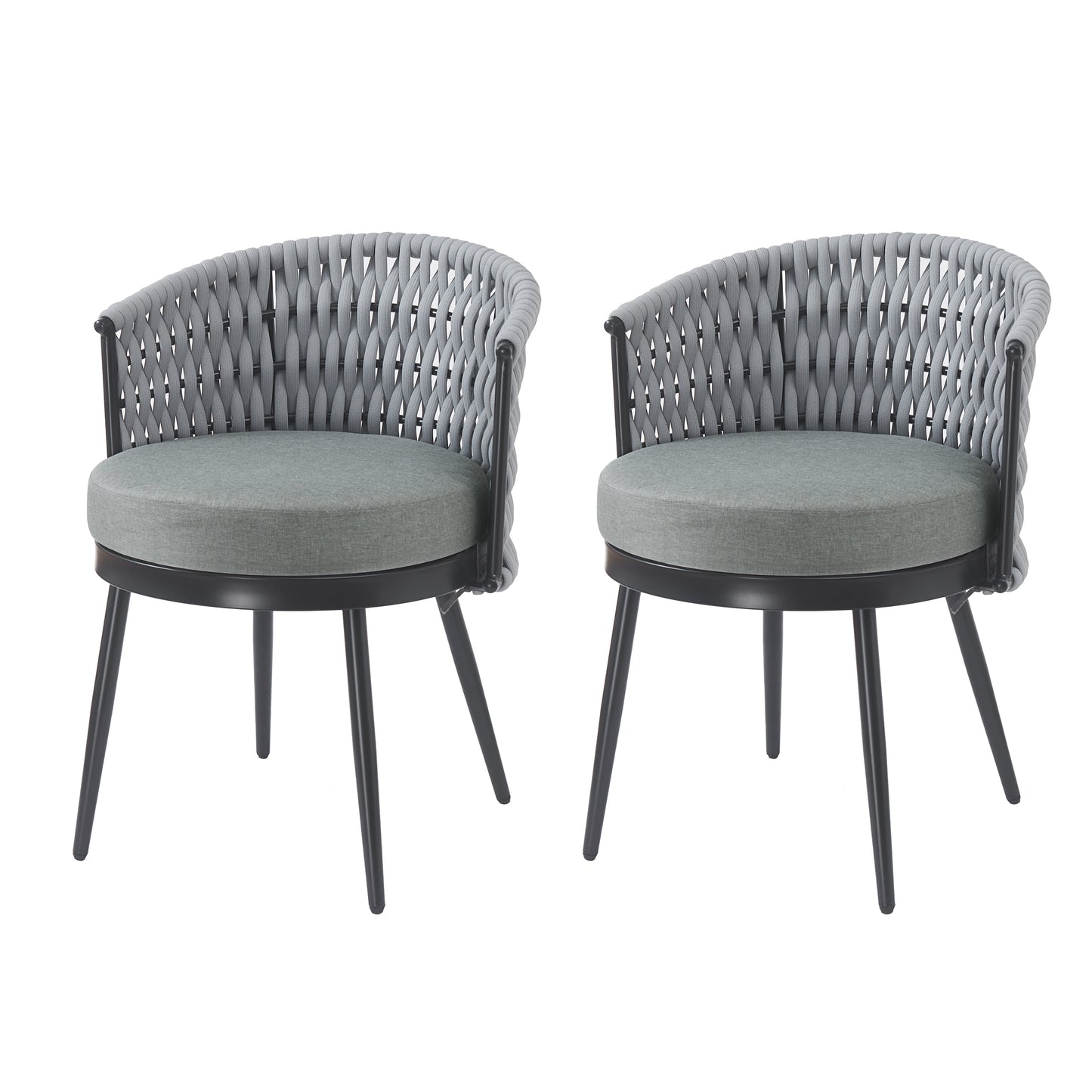 Outdoor Dining Chair-Metal & Rope With Light Gray Cushion Patio Furniture,Weather-Resistant Patio Chairs With Cushions,MP2 Set Of 2
