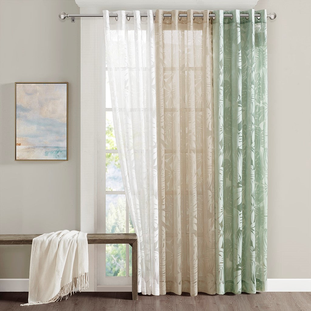 Palm Leaf Burnout Window Sheer White 50x84