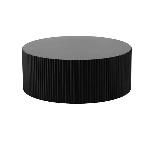 Sleek And Modern Round Coffee Table With Eye-Catching Relief Design, Black Same Sku W87676996