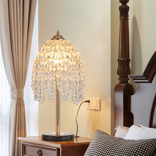 19 HElegant Crystal Table Lamp  Vintage Waterfall Design With Teardrop Grape Crystal Bead String Shades And Marble Textured Base For Living Room, Bedroom, Or Office  Bulb Not Included