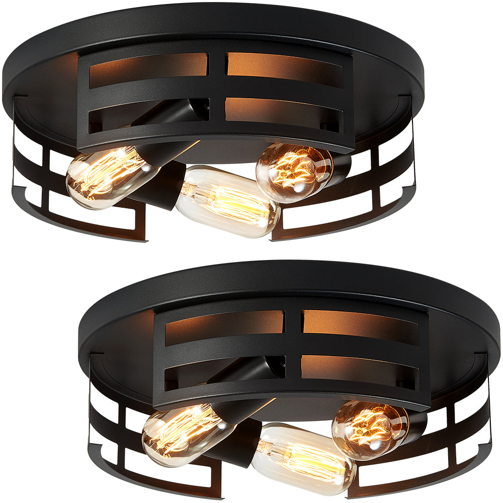 2-Light Black Flush Mount Ceiling Light Fixture,13 In Light Fixtures Ceiling Mount For Hallway,Hall,Kitchen,Farmhouse  2 Pack No Bulbs