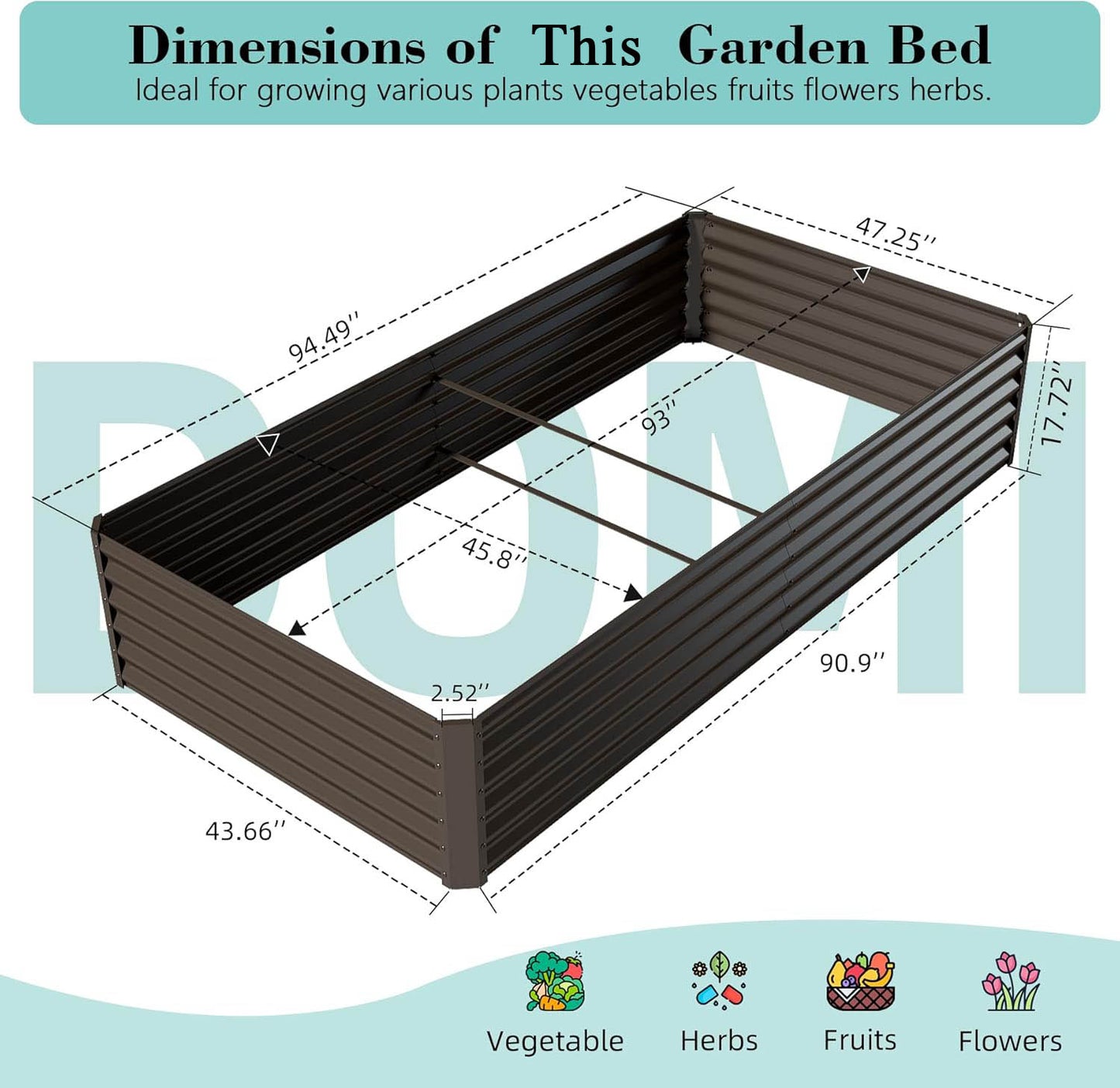8x4x1.5 Ft Galvanized Raised Garden Bed, Outdoor Planter Garden Boxes Large Metal Planter Box For Gardening Vegetables Fruits Flowers,Brown