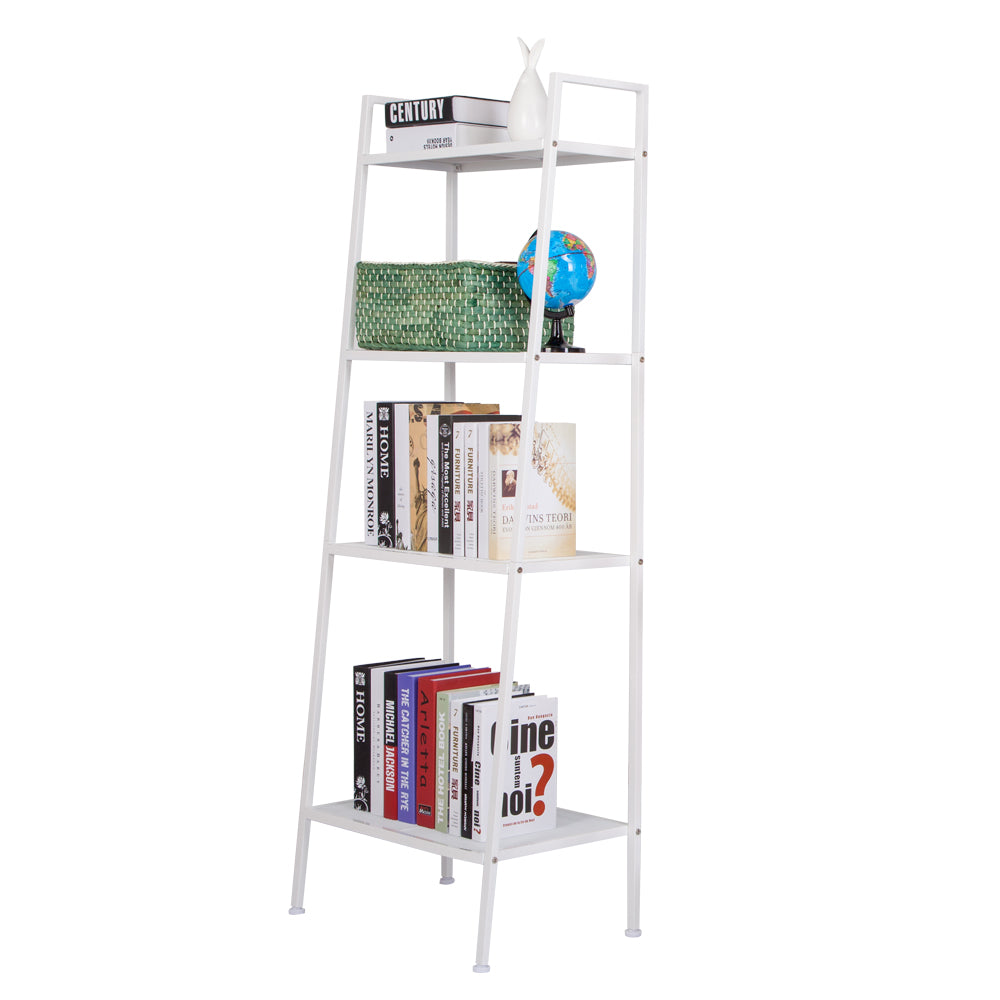 Widen 4 -Tiers Bookshelf,Bamboo White Bookshelf, 4-Tier Ladder Shelf, 57.87Inch Freestanding Open Bookcase Book Shelf Bathroom Storage Shelf Unit Plant Stand For Small Space, Bedroom,Ivory White