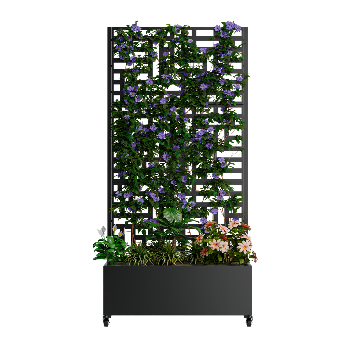 Metal Planter Box With Trellis, 73 X35 X16 Metal Raised Garden Bed With Trellis, Metal Planter Box With Drainage Holes & Lockable Wheels & Privacy Screen For Climbing Plants, Vegetables, Vines
