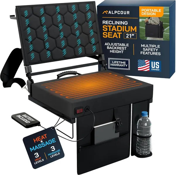 Alpcour Heated Massage Reclining Stadium Seat With Back Support For Bleachers