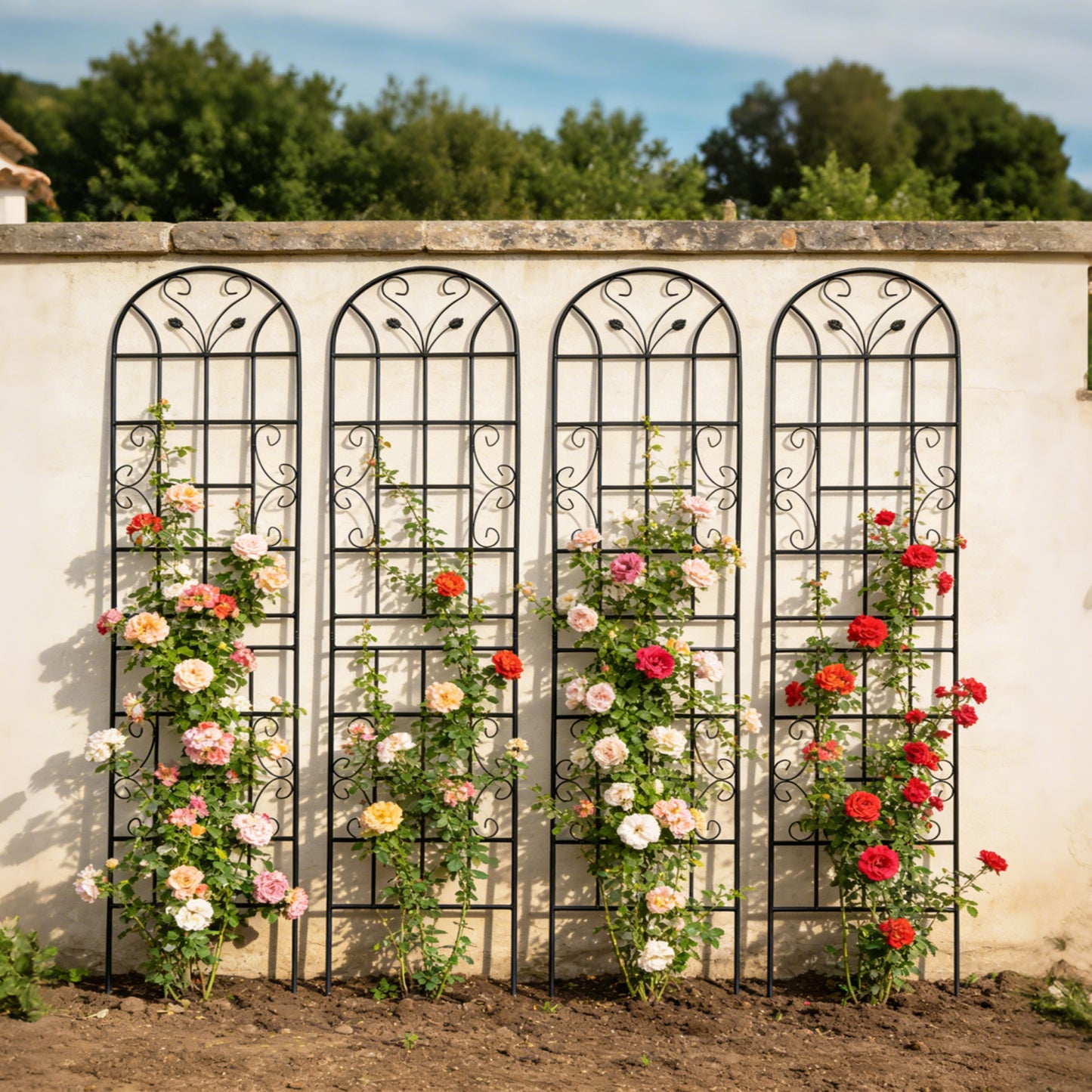 4 Pack Metal Garden Trellis 86.7  X 19.7  Rustproof Trellis For Climbing Plants Outdoor Flower Support Black