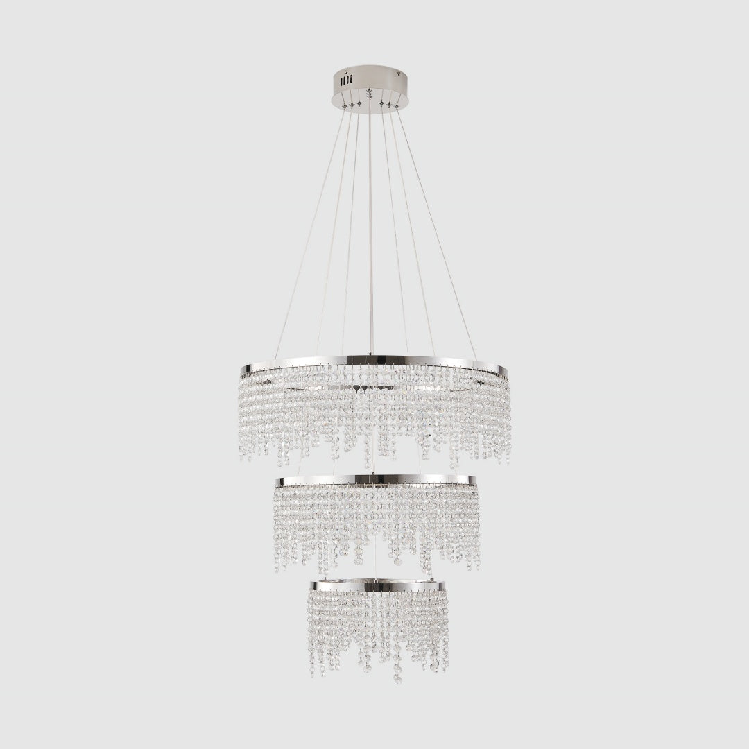 24-inch Crystal Chandelier LED Ceiling Lamp, Adjustable Color Temperature 3000K -4000K-6000K, Height Adjustable, Luxury Round Chandelier, Suitable For Living Room, Dining Room, Bedroom