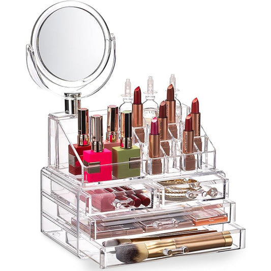 Clear Acrylic Clear Dustproof Makeup Storage, Organizer Drawers Large Skin Care Cosmetic Display Cases For Bathroom Stackable Storage Box With 4 Drawers For Vanity