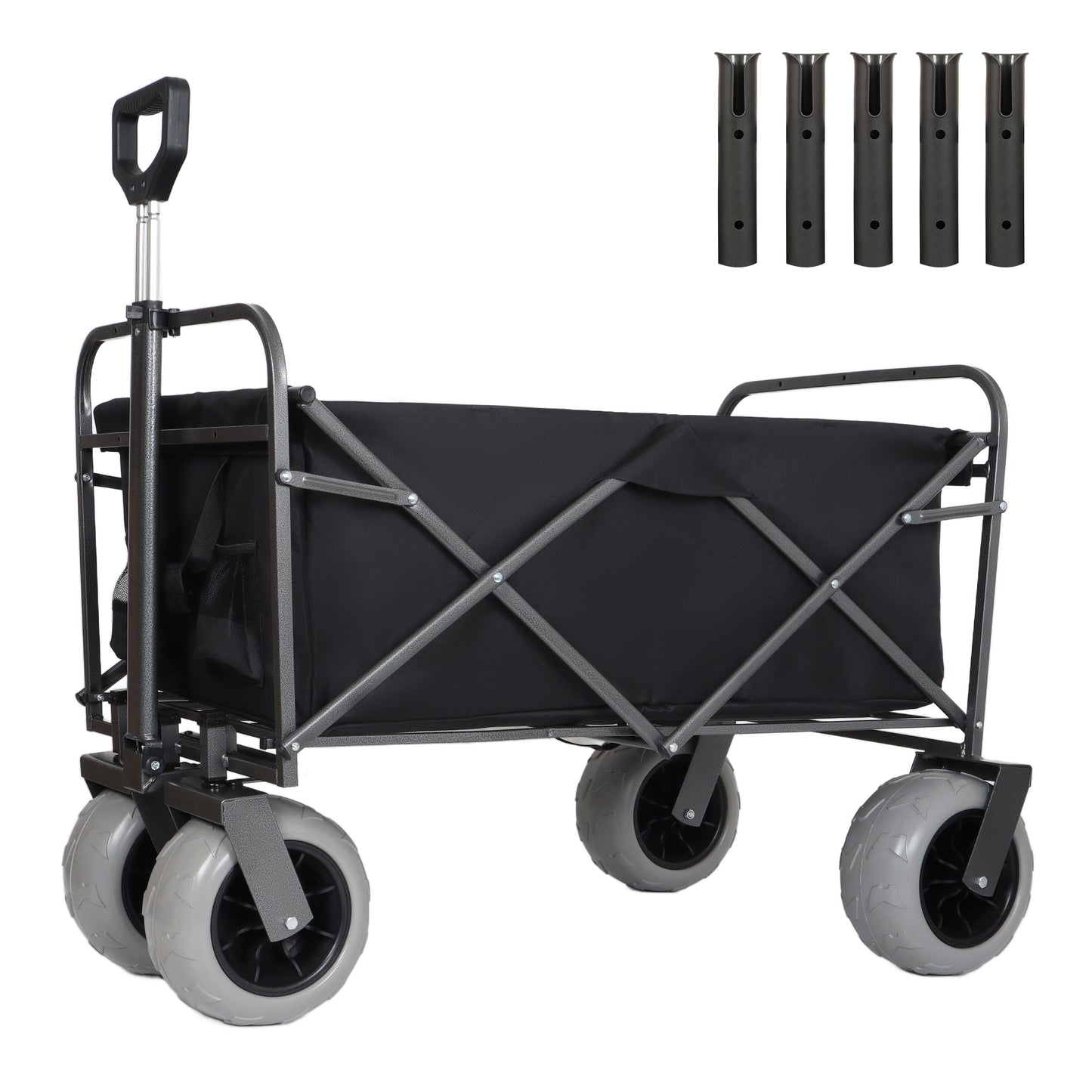 Fishing Cart With Rod Holders Beach Wagon With Big Wheels For Sand 500lbs Capacity -  All Terrain Steel Frame Utility Cart With 9  Pneumatic Tires Strap With Multiuse Bag Black