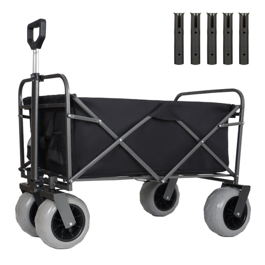 Fishing Cart With Rod Holders Beach Wagon With Big Wheels For Sand 500lbs Capacity -  All Terrain Steel Frame Utility Cart With 9  Pneumatic Tires Strap With Multiuse Bag Black