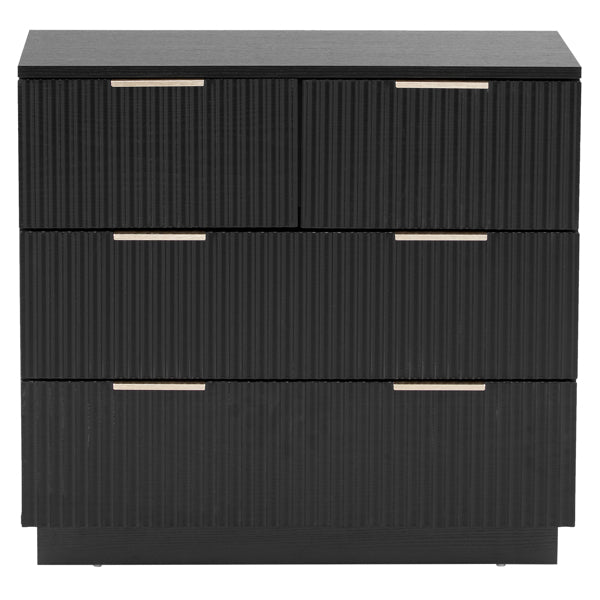Black P2 Density Board, Wave Pattern Drawer Surface, Three Layers And Four Drawers Bedside Cabinet 1pc