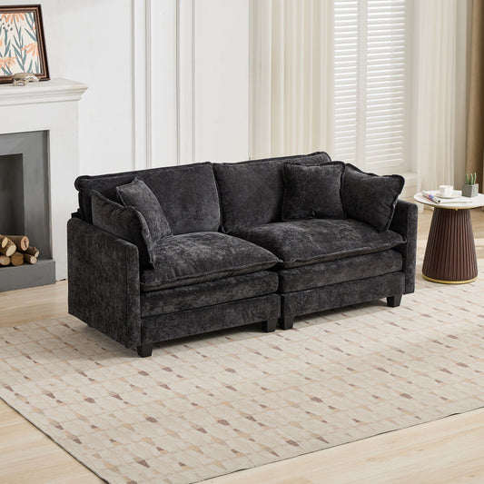 Cloud Sofa LoveSeat Ottoman Is Not Included, Modern Sectional Couch, For Living Room Bedroom And Apartment, Comfy Double Layer Upholstered Seat Cushion, Breathable Chenille Fabric, Black,SW5012BK