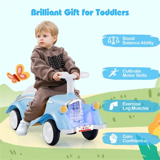 Kids Ride On Sliding Car, Foot-to-Floor Toy With LED Lights & Horn (Blue 19-36 Months)