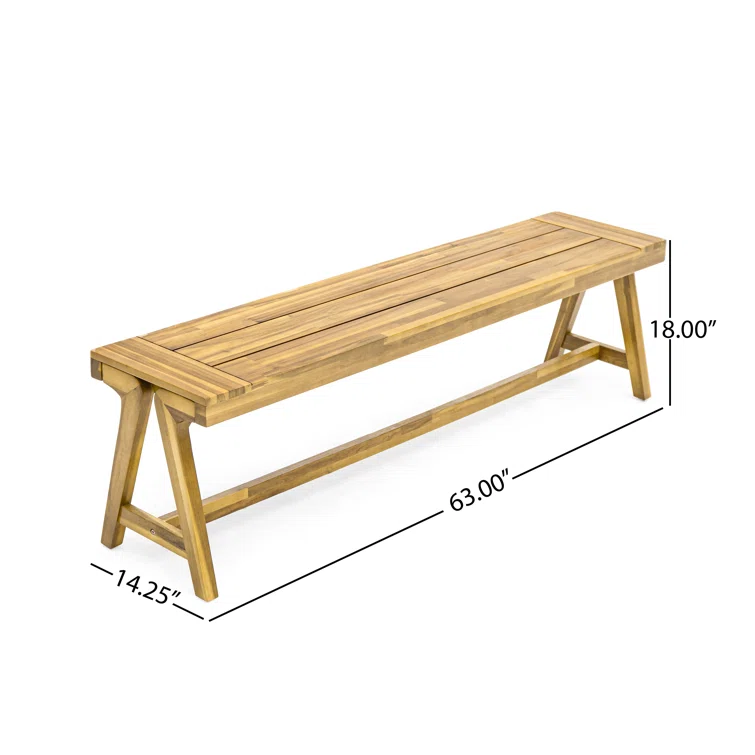 Outdoor Dining Benches  Set Of 2 , Contemporary Acacia Wood Patio Bench With Teak Finish - All-Weather Garden, Deck, Poolside Seating