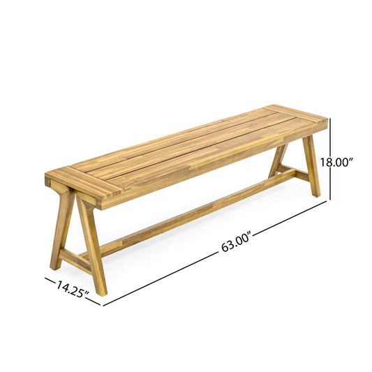 Outdoor Dining Benches  Set Of 2 , Contemporary Acacia Wood Patio Bench With Teak Finish - All-Weather Garden, Deck, Poolside Seating
