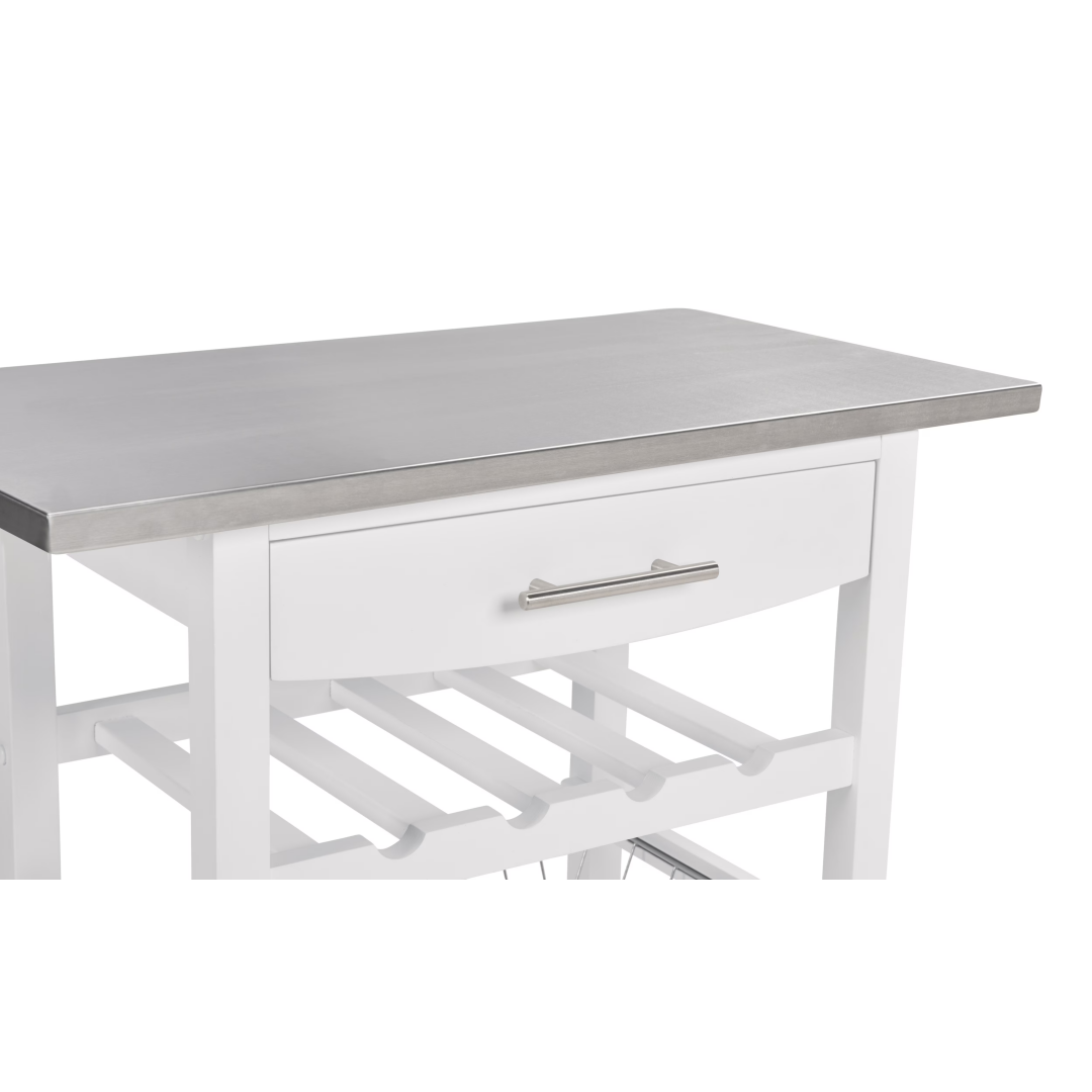 Mobile Rolling Kitchen Island Trolley Serving Cart With Underneath Drawer & Slide-Out Wire Storage Basket