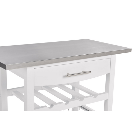 Mobile Rolling Kitchen Island Trolley Serving Cart With Underneath Drawer & Slide-Out Wire Storage Basket