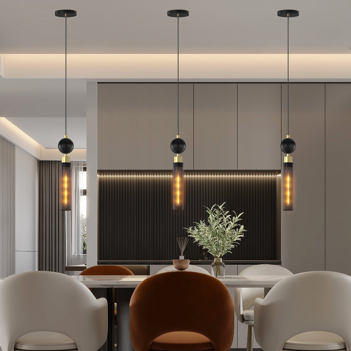 Modern Black Wrought Iron Pendant Light For Kitchen Island, Adjustable Cord Pendant Fixture, Hanging Lighting Over Kitchen Island, Indoor Chandelier For Bedroom & Bathroom