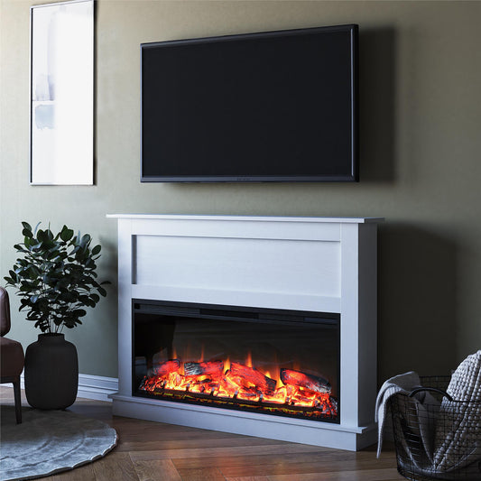 Ellsworth Wide Modern Electric Fireplace Insert With Mantel And Remote Control