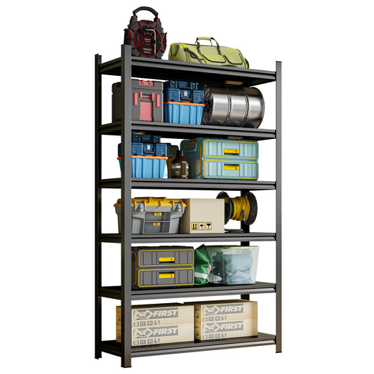 Garage Storage Rack, 6-Story Metal Shelves, Adjustable Partition Storage Unit, Supermarket, Home, Garage, Basement Storage Rack, Black, Requires Assembly