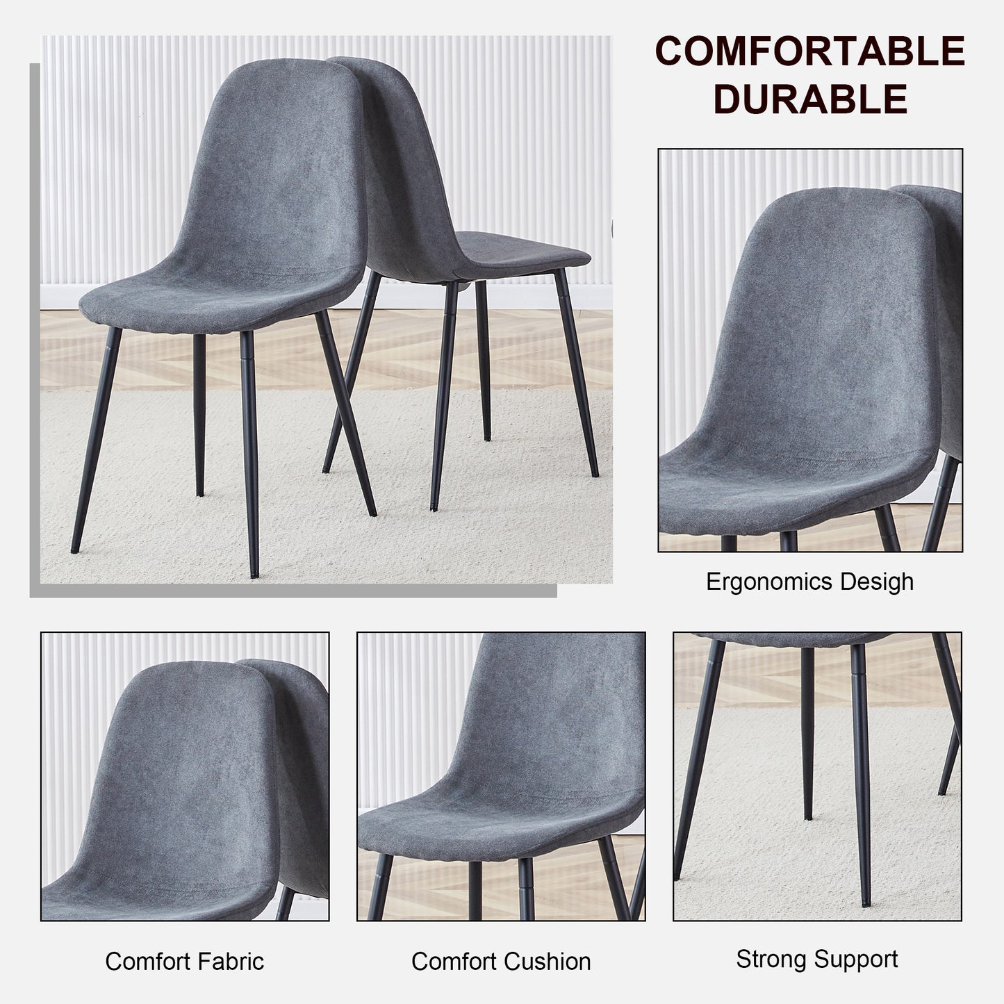 A Set Of 4 Modern Dining Chairs, Made Of Dark Gray Linen Fabric, With A Fully Assembled Backrest, Easy To Assemble, Sturdy Metal Legs, And Anti Slip Feet, Suitable For Kitchens . W115164380