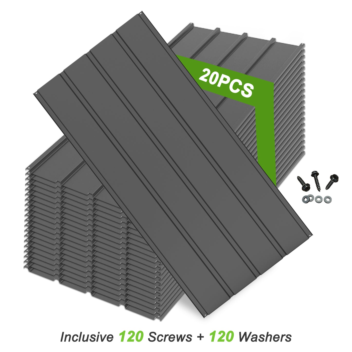 20 Pcs Metal Roofing Panels, 3.54 Ft X1.64 Ft Galvanized Roofing Panels Metal Siding Panels With Steel Screws For Pergola, Gazebo, Shed, Outdoor Storage, Chicken Coop, Patio,Garages-Gray