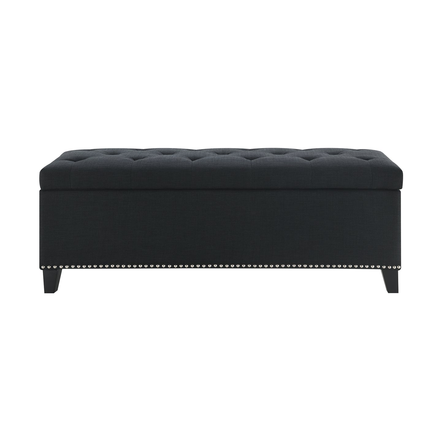 47.5  Storage Ottoman, Storage Bench With Safety Close Hinge, Linen Button-Tufted Ottoman For Living Room, Entryway, Hallway, Foot Rest, Support 500lbs - Black