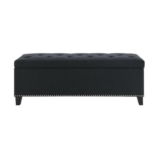 47.5  Storage Ottoman, Storage Bench With Safety Close Hinge, Linen Button-Tufted Ottoman For Living Room, Entryway, Hallway, Foot Rest, Support 500lbs - Black