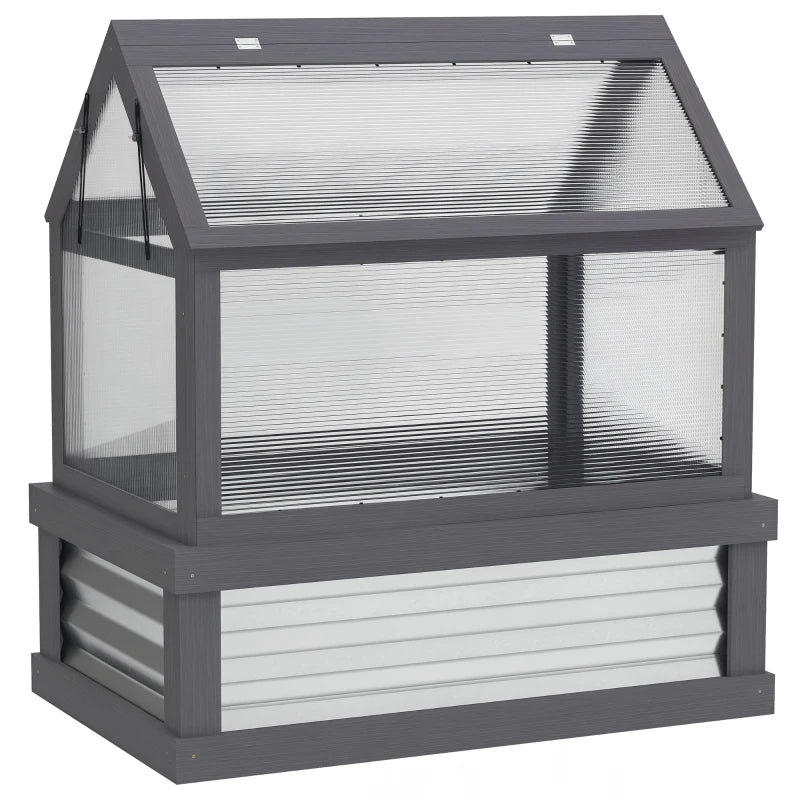 Outsunny Raised Garden Flower Bed Kit With Greenhouse, Wooden Cold Frame Planter