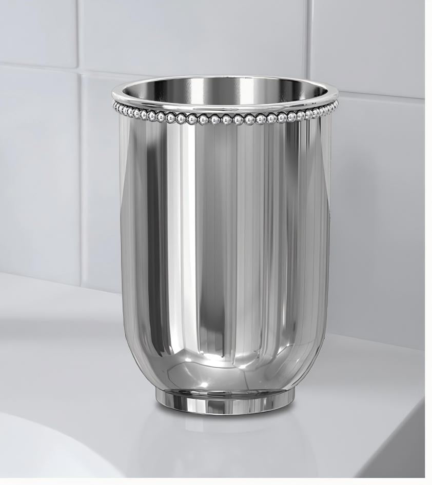 Stainless Steel Bathroom Tumbler Cup Decorative Rinse Cup,Drinking Glass,Toothbrush & Makeup Brush Holder For Vanity Countertops,Sink & Desk  Shiny