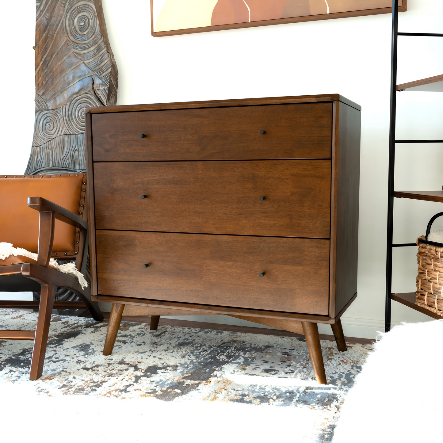 Caroline Mid Century Modern Solid Wood Dresser 3-Drawer For Bedroom  35  H X 35  W X 15.7  D