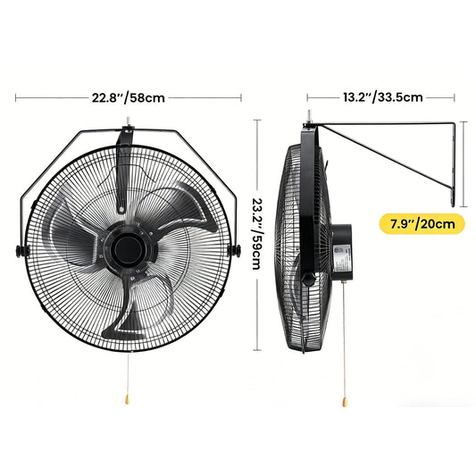 Industrial Wall Fan, 3 Speed High Velocity Metal Fan, 3400 CFM Oscillating, Aluminum Blades, 65dB Quiet, For Garage, Workshop, Patio, Warehouse