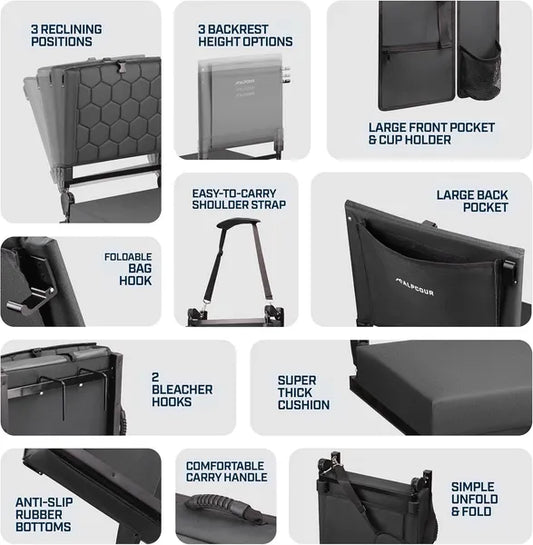 Alpcour Folding Reclining Stadium Seat With Back Support For Bleachers