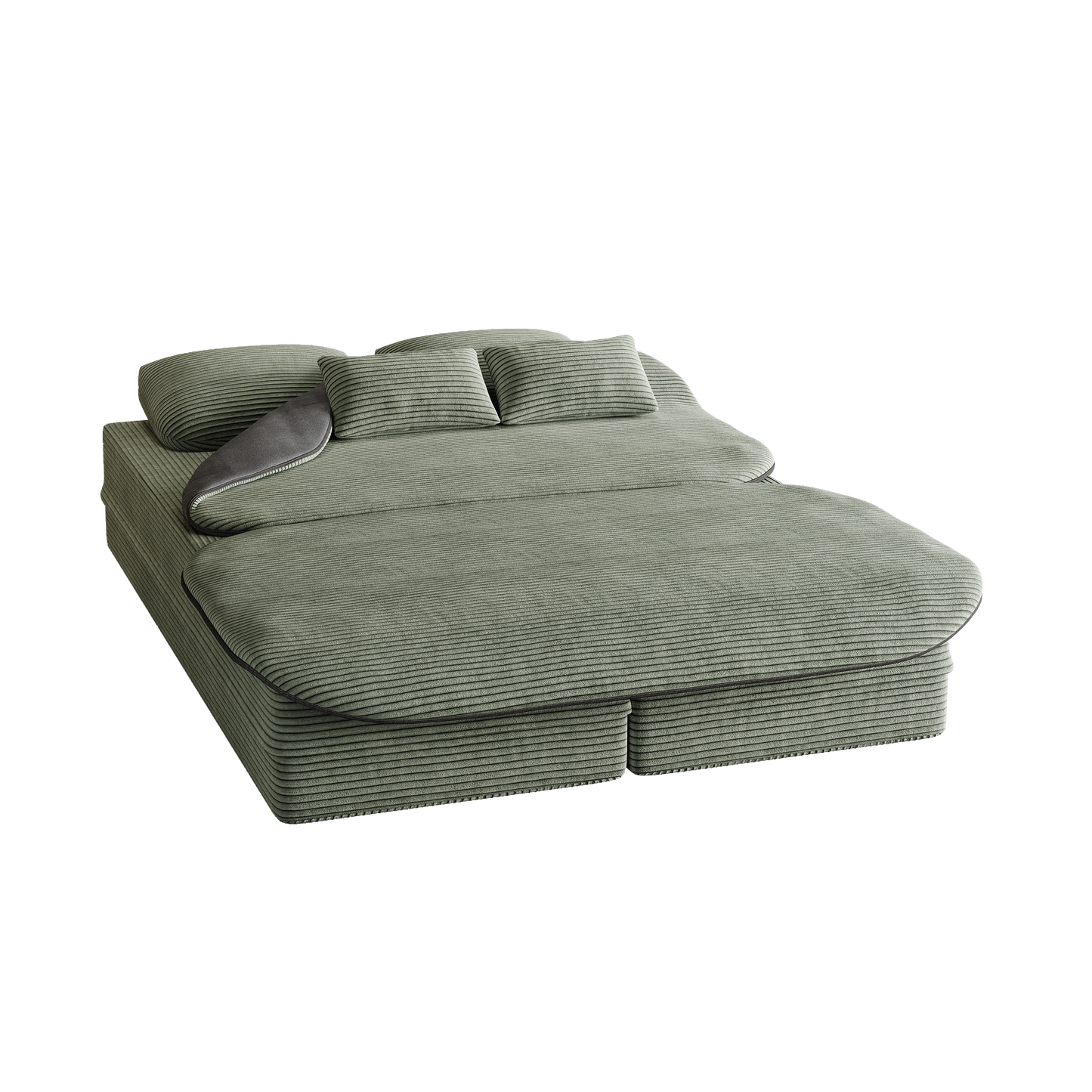 75''2-in-1 Foldable Sofa,Convertible Sleeper Foam Sofa Bed With Multi Functional Blanket, Corduroy Floor Folding Sofa Bed,  Floor Sofa Lounge Sofa For Living Room Bedroom Lounge Studio