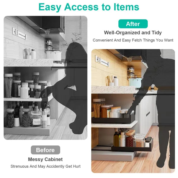 Pull Out Cabinet Organizer Carbon Steel Slide Out Drawer Storage Smooth Quiet Slide Rails For Kitchen Bathroom Living Room Black 11.81x16.92x2.75inch