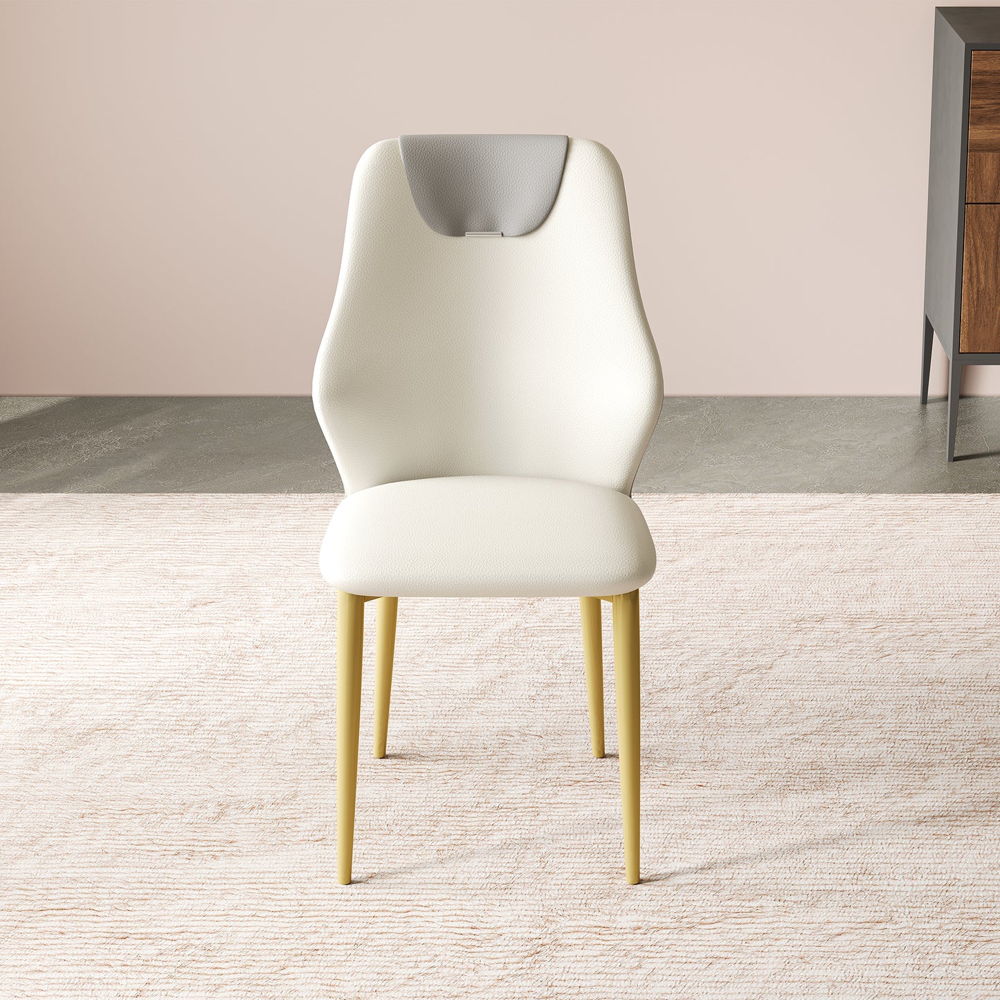 Set Of 2 Dining Chairs, High-quality PU Leather Seats, With Gold-plated Painted Carbon Steel Legs And Ergonomic Backrests, Suitable For Kitchen, Dining Room And Living Room  Miller White  Gray