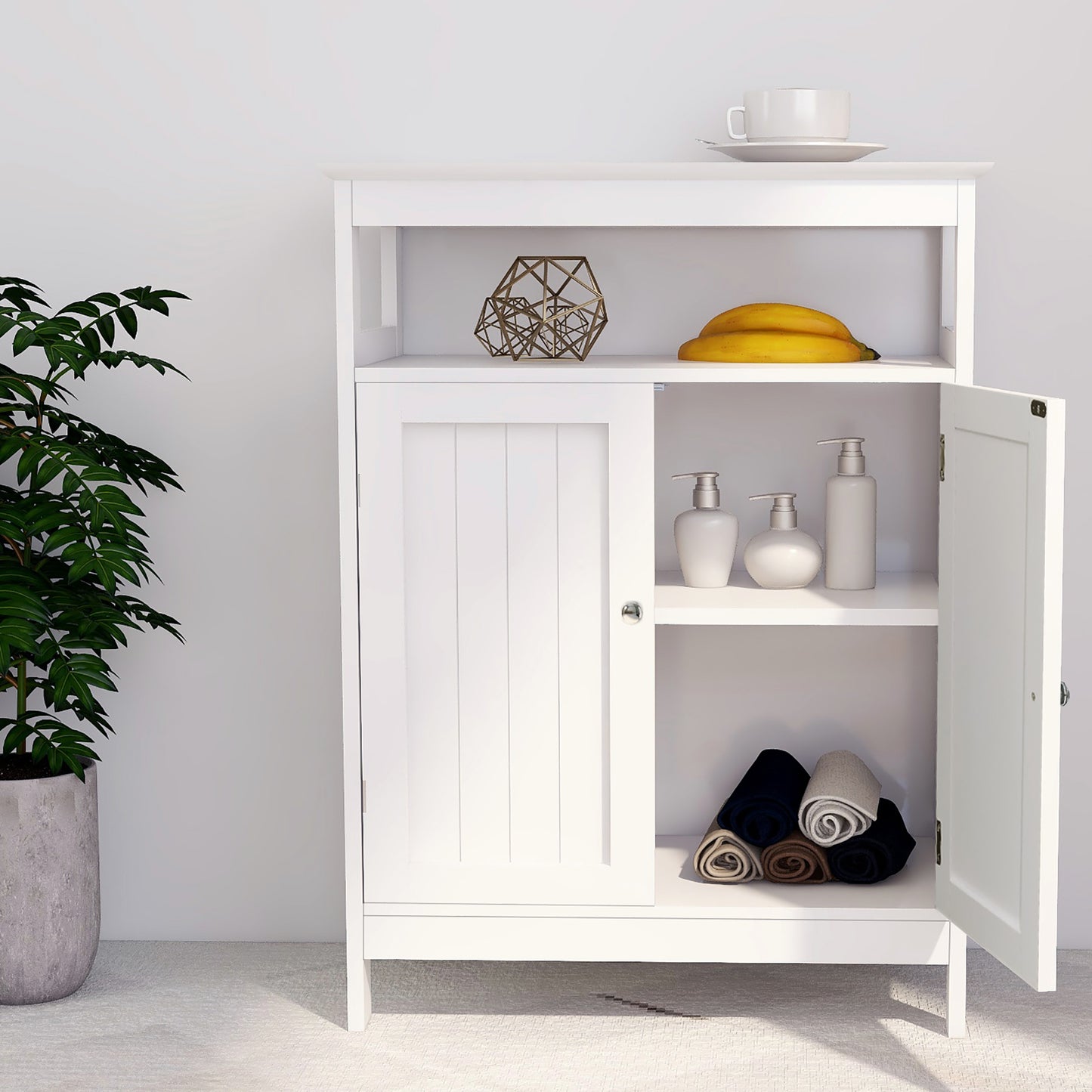 Bathroom Standing Storage With Double Shutter Doors Cabinet-White
