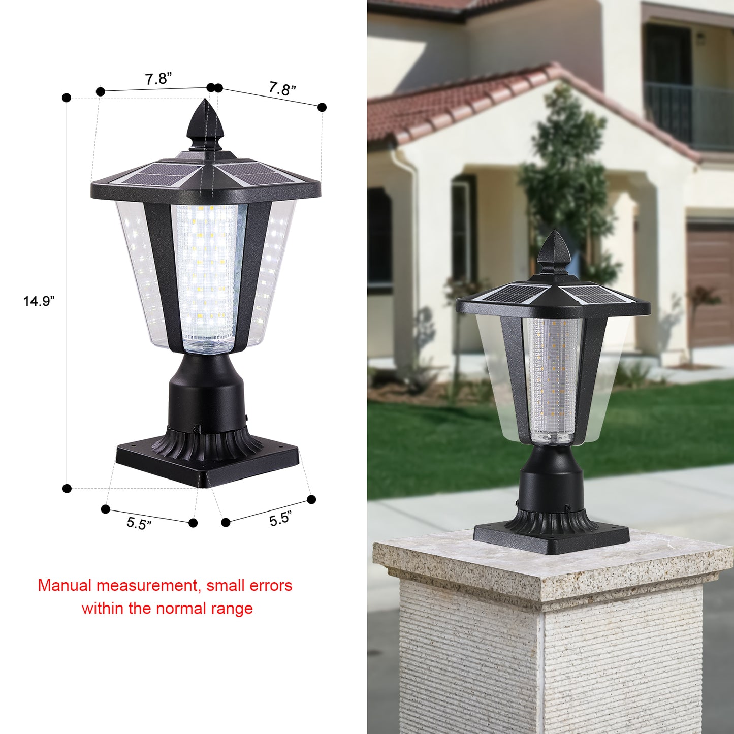 15 H Solar Powered Outdoor Lantern, Modern Garden Light With LED For Pathways, Yards, And Driveways 2-Pack