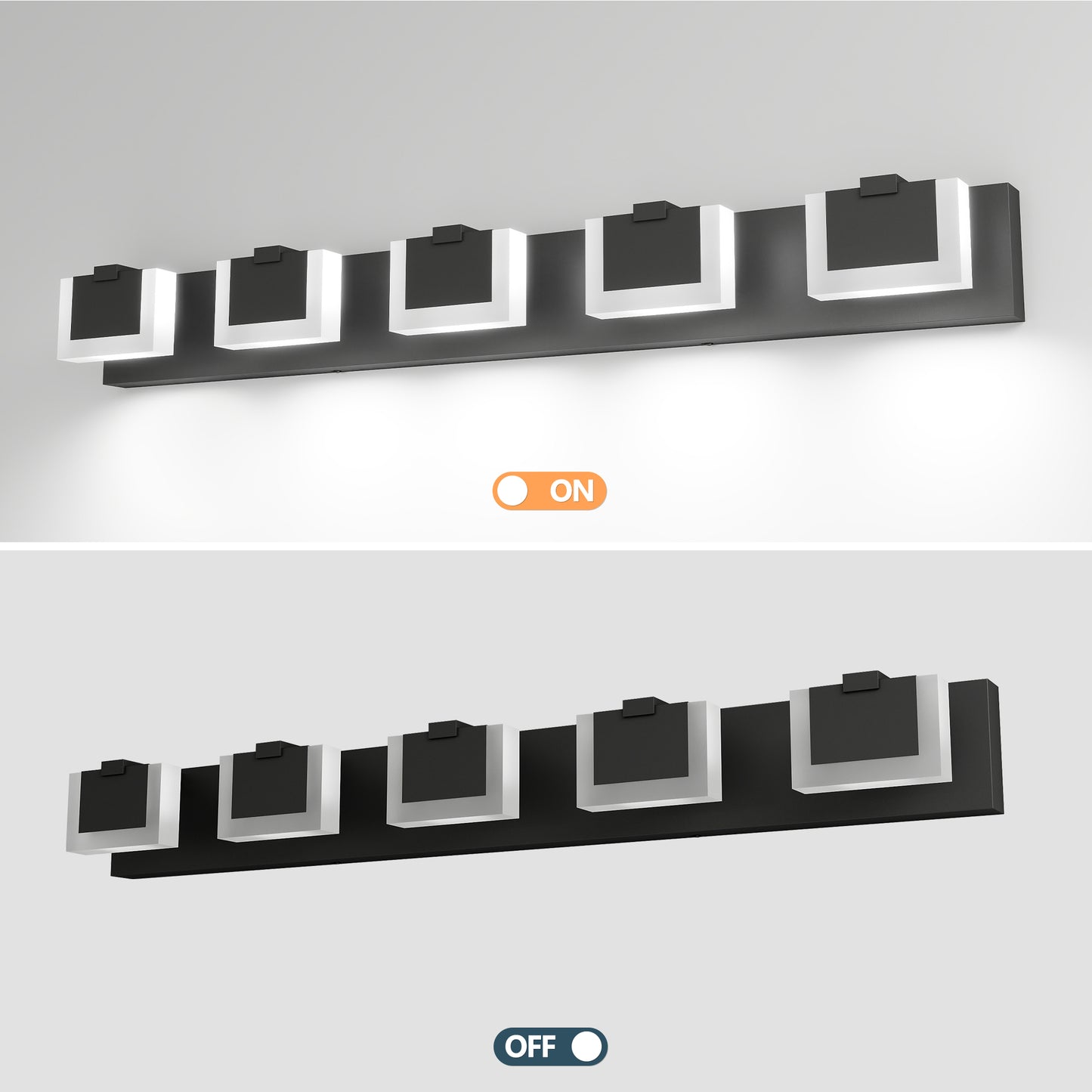 5 Lights Modern Black Vanity Light Up And Down Black Bathroom Lighting Fixtures LED Bathroom Wall Light Over Mirror 6000K
