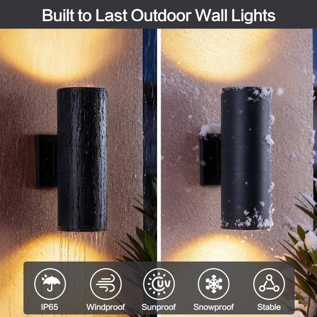 12 Inch Modern Outdoor Porch Light Patio Light In 2 Lights With Aluminum Cylinder And Tempered Glass Cover Waterproof Wall Sconce 2 Pack  Matte Black No Bulbs