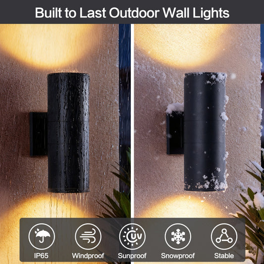 12 Inch Modern Outdoor Porch Light Patio Light In 2 Lights With Aluminum Cylinder And Tempered Glass Cover Waterproof Wall Sconce 2 Pack  Matte Black No Bulbs