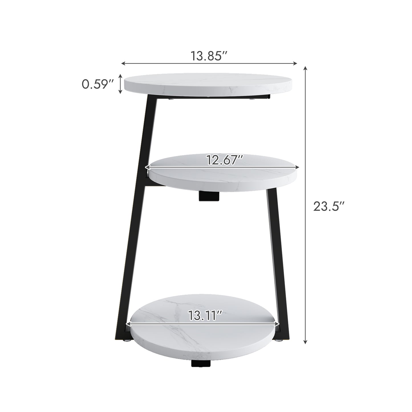 Small Round Side Table With 3-Tier Storage - White Black End Table, Sturdy Metal Frame Nightstand, Compact Couch Table For Bedroom Living Room