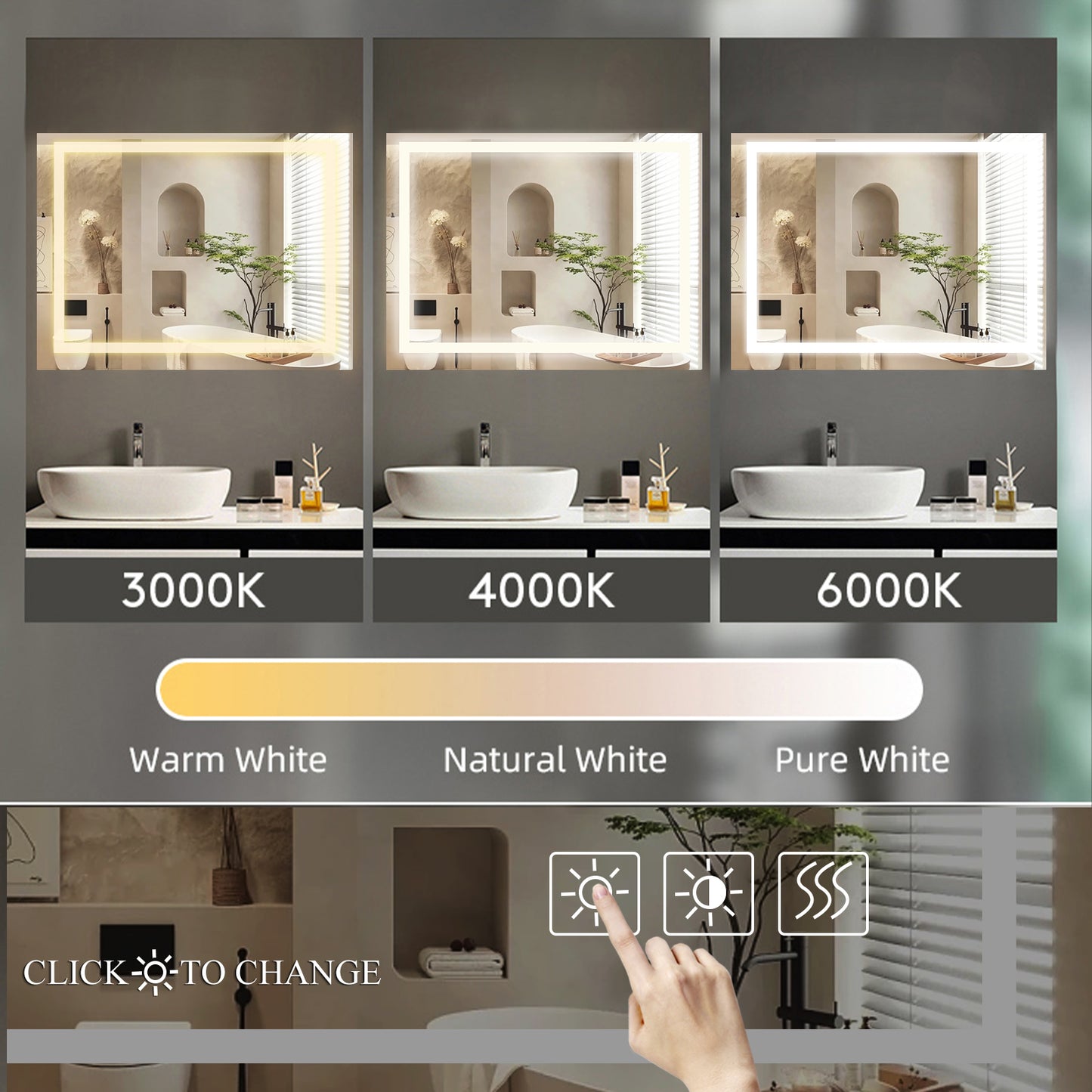 48  X 36  LED Bathroom Mirror With Anti-Fog And Touch Sensor -Modern Frameless Lighted Wall Mirror For Bathroom Vanity, Shower Room, Or Dressing Area