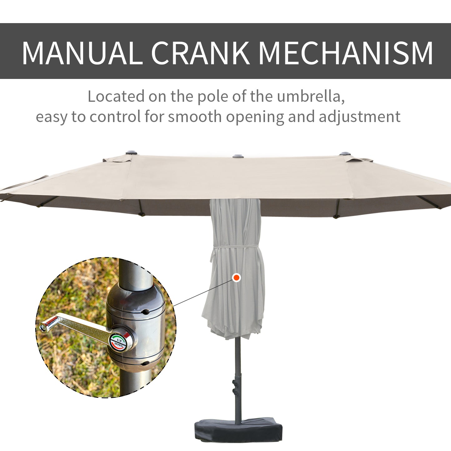 Patio Umbrella 15' Steel Rectangular Outdoor Double Sided Market With Base, UV Sun Protection & Easy Crank For Deck Pool Patio, Coffee