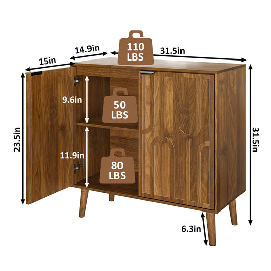 Sideboard Buffet Cabinet With Storage, Farmhouse Buffet Cabinet With Paper Clip Design, Wood Coffee Bar Storage Cabinet For Kitchen, Dining Room, Living Room, Entryway, Walnut,31.5  W