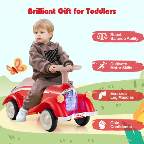 Kids Ride On Sliding Car, Foot-to-Floor Toy With LED Lights & Horn (Red 19-36 Months)
